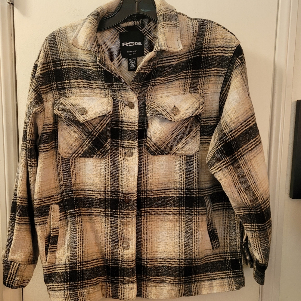RSQ Women's Black and Cream Utility Jacket